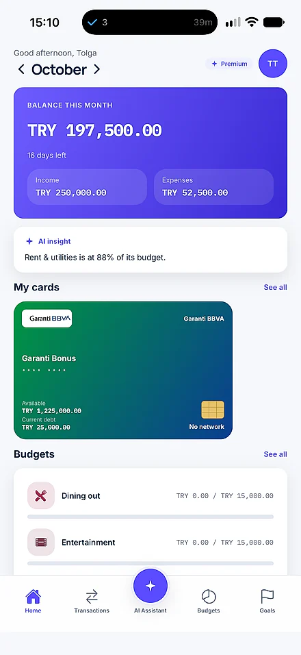 BS Budget iOS uygulaması ana ekranı